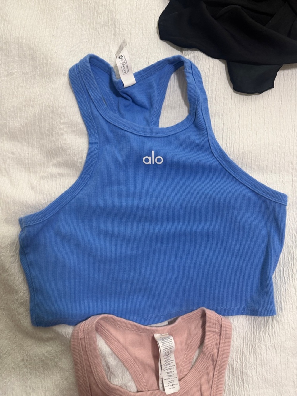 alo Ribbed Racerback Crop Tank - Blue & Dusty Pink - Picture 2 of 3